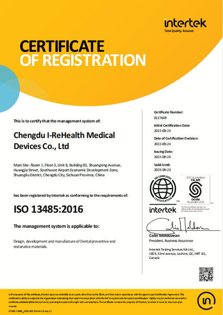 Çin Chengdu I-ReHealth Medical Devices Co., Ltd Sertifikalar